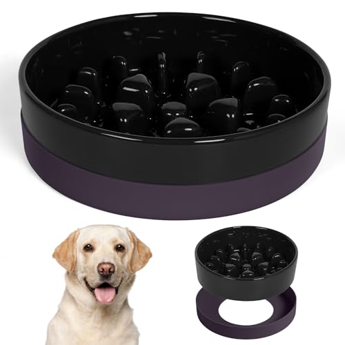 Sted Ceramic Slow Feeder Dog Bowls for Medium Large Breed, Slow Feeding Dog Bowl, Dogs Food Bowls for Fast Eaters, Puzzle Dogs Food Bowl with Silicone Base, Maze Black - color: Black, size: Large-9.5 inches