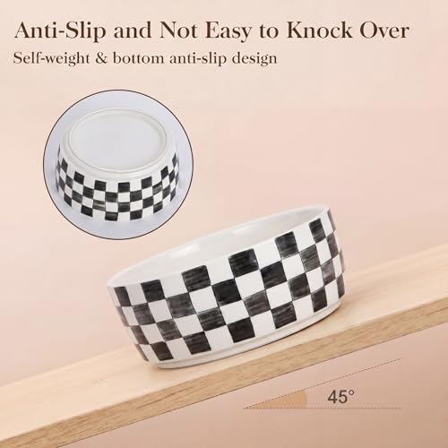 6.4 inch Ceramic Hand Painted Basic Dog Bowl Set of 2 with Anti-Skid Rubber Base, Food and Water Bowls for Small Pets,Black - color: Black