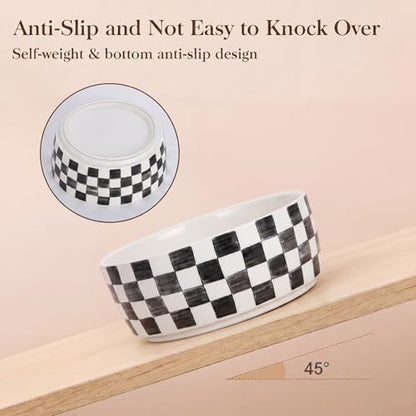 6.4 inch Ceramic Hand Painted Basic Dog Bowl Set of 2 with Anti-Skid Rubber Base, Food and Water Bowls for Small Pets,Black - color: Black