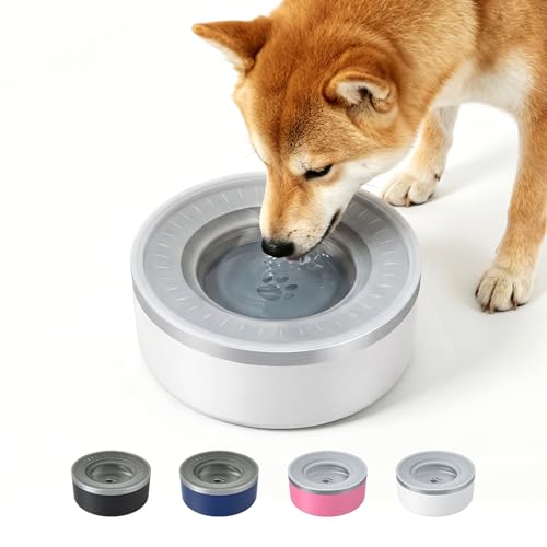 WENBOKMIN Stainless Steel Dog Water Bowl, Slow Dog Bowls with Non Slip Bottom, No Spill Detachable and Easy to Clean, Keep Xerosis Pilorum, 64oz, White - color: White