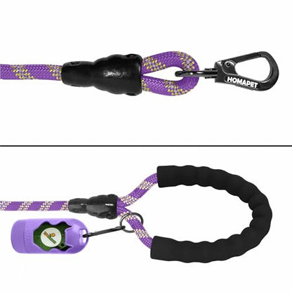 Homapet. Braided Rope Dog Leash 6 Ft with Comfortable Padded Handle Reflective Threads with Poop Bag Dispenser for Large Dogs (Violet/Yellow 6FT-1/2) - color: Violet/Yellow