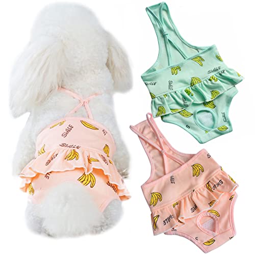 2 Pieces Dog Diaper with Suspender Washable Sanitary Pantie Reusable Puppy Sanitary Pants Cute Pet Underwear Diapers Jumpsuits for Small Female Dogs Girl in Heat Period (S) - size: S(3-4LB)