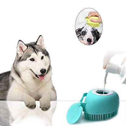 Pet Grooming Bath Massage Brush with Soap and Shampoo Dispenser Soft Silicone Bristle for Long Short Haired Dogs Cats Shower (Yellow) - color: Yellow