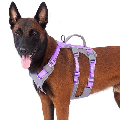 Huntboo Reflective Dog Harness with Handle, Escape Proof, No Slip, Breathable, Lightweight,Adjustable Lift Harness for Small, Medium,and Large Dogs Walking,Training,and Running Gear(Lavender Purple,L) - color: Lavender Purple, size: Large (Pack of 1)
