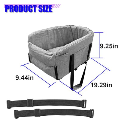Small Dog Car Center Console Seat, Soft Portable Pet Booster Seat with Safety Tethers, Leash & Storage Pocket, Anti-Collapse Car Armrest Puppy Travel Bed for Cars, SUVs, Trucks (LightGray) - color: LightGray