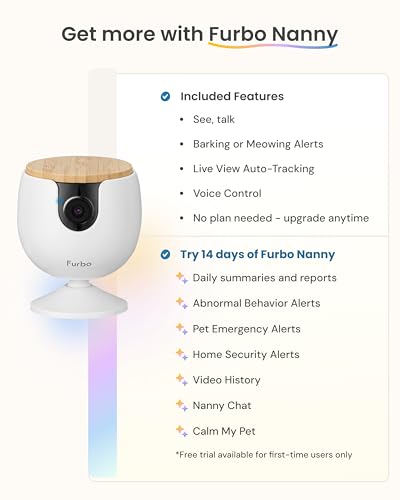 Furbo Mini Pet Camera: Basic See & Talk Features, No AI Alerts, No Subscription Required, Pet Security Cam w/Barking/Meowing Alerts, Rotating View, 2-Way Audio, Smart Home Monitoring - style: Mini Camera