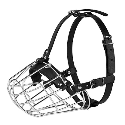 Pitbull Dog Muzzle Metal Mask Amstaff Secure Wire Basket Adjustable Durable Leather Straps for Large Dogs (Steel) - color: Steel