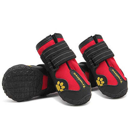 Truelove Dog Boots Waterproof Dog Shoes with Reflective Straps for Small Medium Large Dog, Size 5 (Pack of 4) - color: Red, size: Size 5: 2.83"x2.24" (L*w) (Pack of 4)