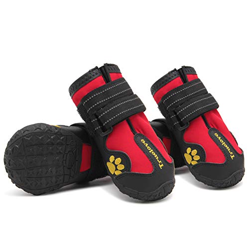 Truelove Dog Boots,Waterproof Pet Shoes with Reflective Straps for Paw Protectors Small Medium Large Dog Summer Winter Snow Outdoor Walking - color: Red, size: Size 1: 2.24"x1.38" (L*w) (Pack of 4)
