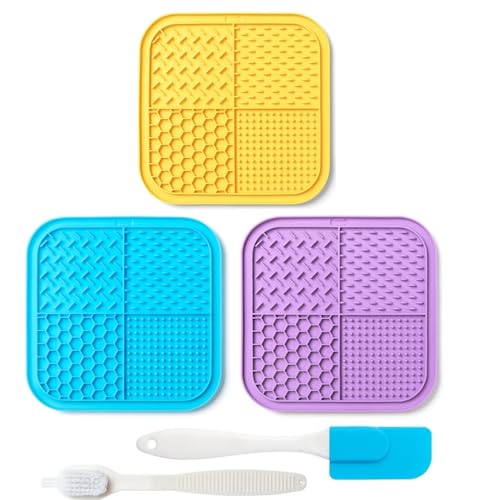 Lick Mat for Dogs & Cats 3 Pack with Suction Cups, Slow Feeder Bowls, Cat Lick Mat for Anxiety Relief, Dog Toys to Keep Them Busy, Enrichment Toys for Bathing, Cat Licking Pad for Boredom
