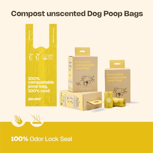 Compostable Dog Poop Bags with Handles 144 Count - Biodegradable Poop Bags for Dogs, Leak Proof, Extra Thick, ASTM D6400 Certified, Unscented - color: Yellow-100% Compostable