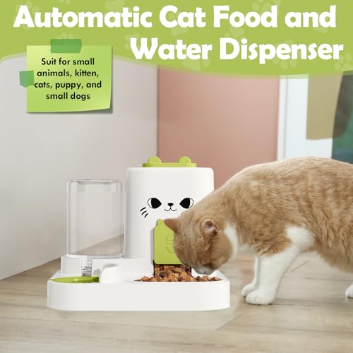 1.6L Auto Gravity Pet Feeder and 0.6L Water Dispenser Set, Automatic Cat Food and Water Dispenser, Gravity Pet Feeder for Small Medium Dog Puppy Cat Kitten (Green) - color: Green