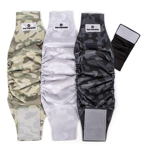 Pet Parents® Washable Belly Bands for Male Dogs (3pack) + Extendrs® of Durable Dog Diapers Male, Premium Male Dog Diapers & Dog Wraps (Medium, Camo) - color: Camo, size: Medium (16-20")