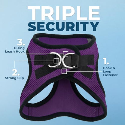 Best Pet Supplies - All Weather Mesh/Plush, Reflective, No Pull Harness for Small, Medium Dogs, Cats - Secure with Hook & Loop Fastener, Buckle, Double D-Rings - Purple/Black Trim, L - color: Harness (Purple/Black Trim), size: L (Chest: 18 - 20.5")