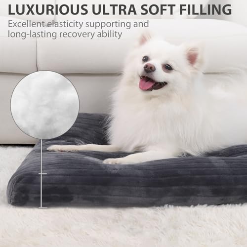 Dog Crate Bed Washable Dog Beds for Small Dogs Deluxe Thick Flannel Fluffy Comfy Kennel Pad Anti-Slip & Anti-Scratch Pet Sleeping Mat, 23 x 18 Inch, Gray - color: Gray, size: 23.0"L x 18.0"W x 2.5"Th