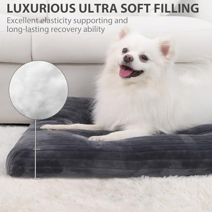 Dog Crate Bed Washable Dog Beds for Medium Dogs Deluxe Thick Flannel Fluffy Comfy Kennel Pad Anti-Slip & Anti-Scratch Pet Sleeping Mat, 29 x 21 Inch, Gray - color: Gray, size: 29.0"L x 21.0"W x 2.5"Th