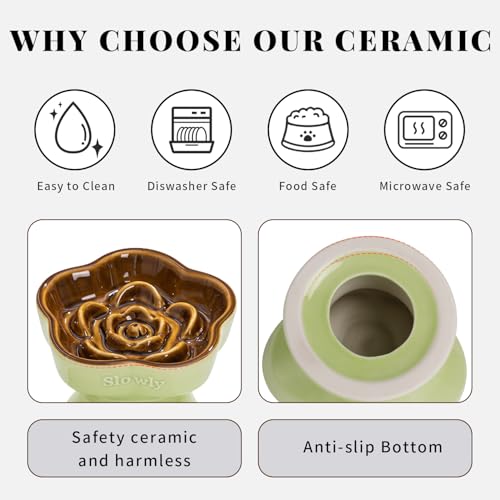S&Q's CERAMICS Raised Slow Feeder Cat Bowl, Ceramic Elevated Cute Pet Food Bowl Small Dogs Slow Feeder, Flower Shaped Cute Cat Dish for Dry and Wet Food (Brown, 5.8") - color: Brown