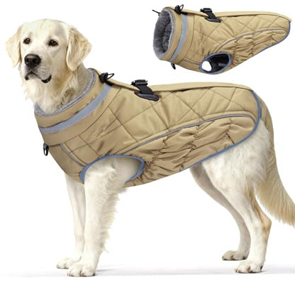 Dog Coat, Warm Dog Winter Coat for Large Dogs, Waterproof Jacket with Harness Built in, Reflective Turtleneck Cold Weather Coats with Zipper,Pet Fleece Vest Snow Jacket, Brown XL - color: Brown, size: XL