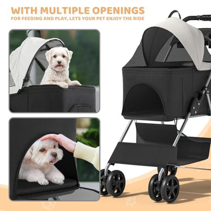 Magshion Foldable Pet Stroller, 3-in-1 Dog Travel Jogger with Detachable Carrier, Cup Holder, Storage Basket, Folding Carrier for Small/Medium Dogs & Cats Up to 33 lbs, Black - color: Black, style: Up to 33 lbs