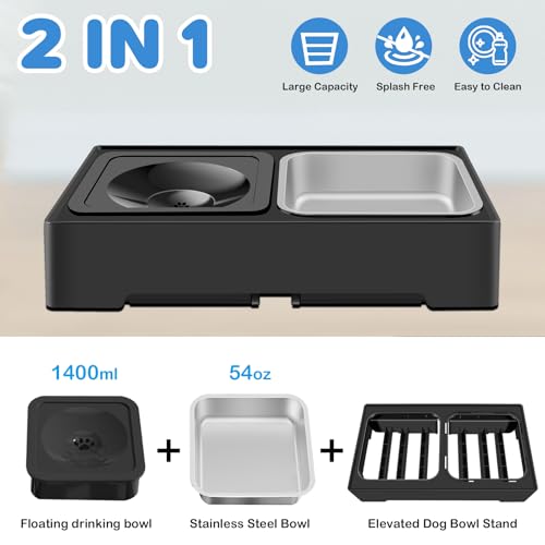 2-in-1 Elevated Dog Bowls, Raised Pet Bowl with Stainless Steel Food Bowl and Spill Proof Water Bowl, 4 Adjustable Heights, Non-Slip Stand, for Small, Medium, Large Dogs and Pets - size: Stainless Steel Food Bowl