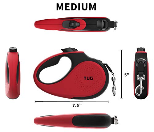 TUG 360° Tangle-Free Retractable Dog Leash with Anti-Slip Handle | 16 ft Strong Nylon Tape | One-Handed Brake, Pause, Lock (Medium, Red) - color: Red, size: Medium