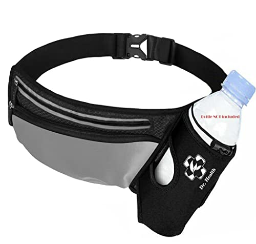 Running Belt Sport Waist Pack/Pouch w/Water Bottle Holder Hydration Fanny Pack Reflective Stripes Cellphone Storage Earphone hole for Dog walker Hiking Travel Adjustable Women/Men (Silver Gray) - color: Silver Gray