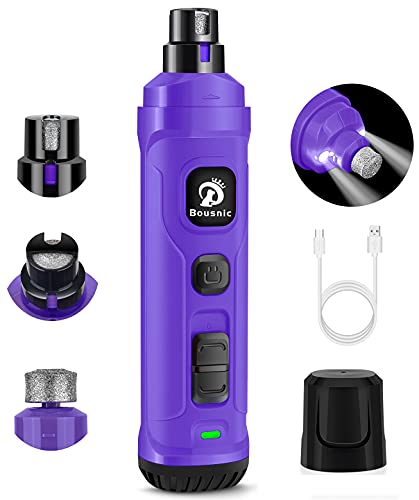 BOUSNIC Dog Nail Grinder with 2 LED Light - Super Quiet Pet Nail Grinder Powerful 2-Speed Electric Dog Nail Trimmer File Toenail Grinder for Puppy Small Medium Large Breed Dogs & Cats (Purple) - color: Purple