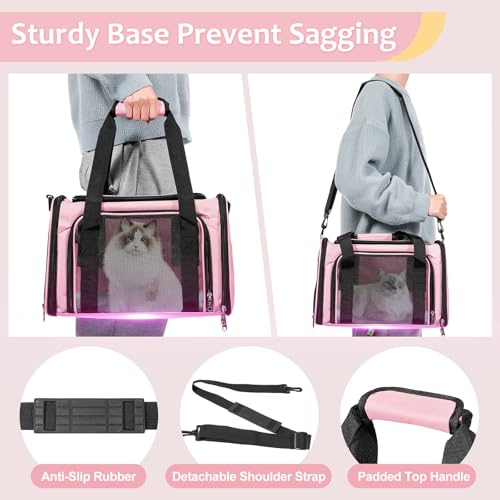 Discala Cat Dog Carrier Up to 15 Lbs TSA Airline Approved Pet Carrier for Small Medium Cats Puppies Dog Carriers for Small Dogs Collapsible Soft Sided Cat Travel Carrier - Pink 15.7"x10.2"x10.2" - color: Pink