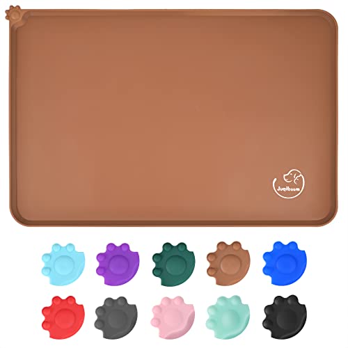 Silicone Waterproof Dog Cat Pet Feeding Mats, Non Slip, Easy Clean Pet Dog Cat Bowl Mats Placemat (18.5" x 11.5") Brown - color: Brown, size: 18.5" x 11.5"