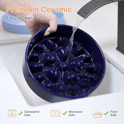 Sted Ceramic Slow Feeder Dog Bowls with Silicone Base, Slow Feeding Dog Bowl Small Medium Breed, Dogs Food Bowls for Fast Eaters, Puzzle Dogs Food Bowl, Maze Blue - color: Blue, size: Medium-8 inches