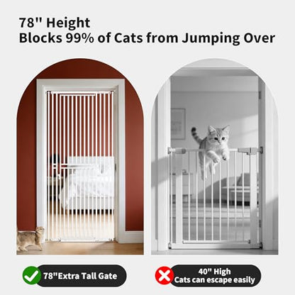 78.74" Extra Tall Cat Gate for Doorway, Wide Adjustable 27.56"-32.28" No Drilling Pet Proof Safety Door Gate, Pressure Mount Full Dog Barrier for Stairs Kitchen House-White - size: W27.56-32.28"