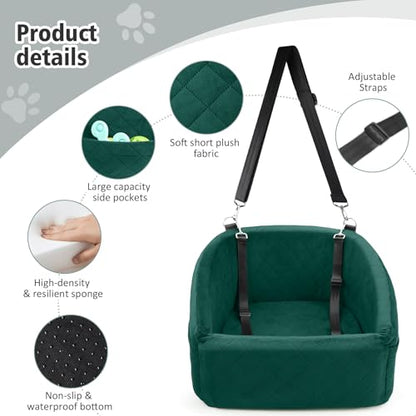 NEEZUKAR Dog Car Seat for Small Medium Dogs,Detachable Washable Dog Booster Seat Under 30lbs, Pet Car Seats Travel Bed with Storage Pockets and Safety Belt(Green) - color: Green