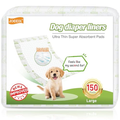 Dog Diaper Liners, 150 Count, Super Absorbent Booster Pads for Male and Female Dogs, Ultra-Thin and Breathable, Long - size: Long-150 pads