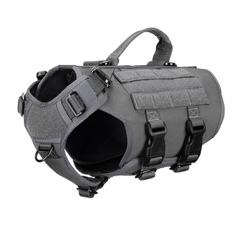 ICEFANG Tactical Dog Operation Harness with 6X Buckle,Dog Molle Vest with Handle,3/4 Body Coverage,Hook and Loop Panel for ID Patch,No Pulling Front Clip (S (22"-27" Girth), Wolf Gray) - color: Wolf Gray, size: Small (Pack of 1)