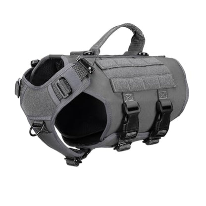 ICEFANG Tactical Dog Operation Harness with 6X Buckle,Dog Molle Vest with Handle,3/4 Body Coverage,Hook and Loop Panel for ID Patch,No Pulling Front Clip (S (22"-27" Girth), Wolf Gray) - color: Wolf Gray, size: Small (Pack of 1)