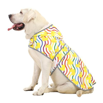 Dog Raincoat for Large Dogs Waterproof Jacket Hooded Rain Coats with Reflective Strips Leash Hole & Poncho Adjustable Fit (Rainbow,XL) - color: Rainbow Ducks, size: X-Large