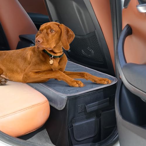 Dog Seat Extender for Dogs with Washable Pee Pads,Back Seat Extender for Dogs up to 120LBS,Large Dog Extender with Storage Car Organizer Gap Filler for Front or Back Seat - color: Black with mat