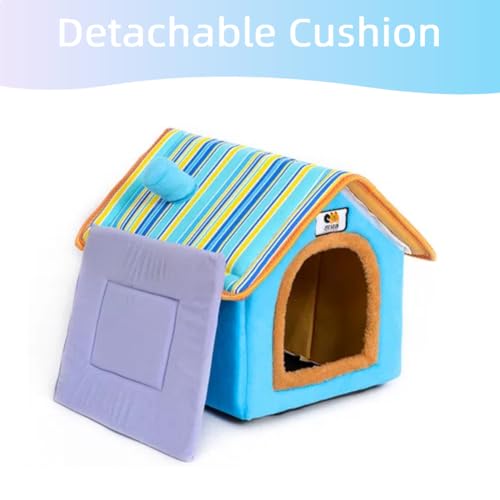 Dog House Cute Indoor Puppy Cave Cat Nest with Removable and Washable Cushion Plush Kennel Pet Bed - color: Blue, size: S