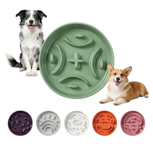 Ceramic Slow Feeder Dog Bowl, 1.8 Cups Anti -Slip Slow Feeding Bowl to Slow Down Eating, 8.2 Inch Dog Food Dish for Medium to Large Breeds, Green - color: Green, size: Medium