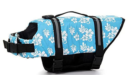 Izefia Dog Life Jacket Swimming Safety Coat Floatation Life Vest Life Saver with Handle for Small Dog Puppy Large Dog (Blue Flower, XXS) - color: Blue Flower, size: XX-Small