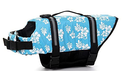 Izefia Dog Life Jacket Swimming Safety Coat Floatation Life Vest Life Saver with Handle for Small Dog Puppy Large Dog (Blue Flower, XS) - color: Blue Flower, size: X-Small