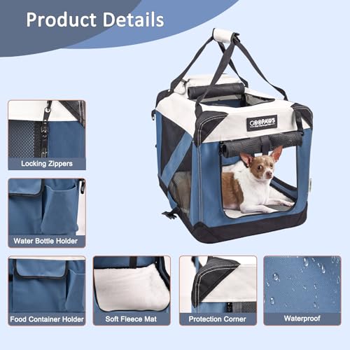 JESPET Soft Dog Crates Kennel for Pets, 3 Door Soft Sided Folding Travel Pet Carrier with Straps and Fleece Mat for Dogs, Cats(6-Lake Blue, Large(30" L x 21" W x 23" H)) - color: 6-Lake Blue