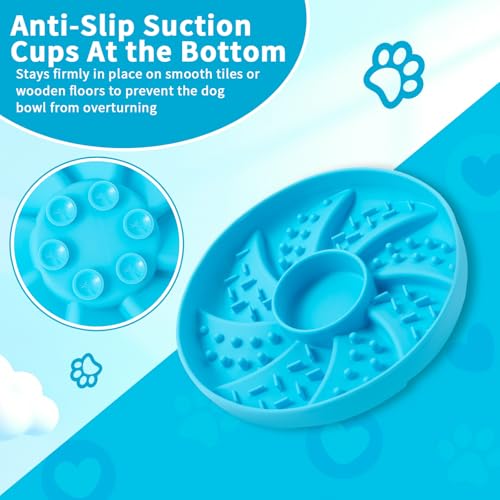 Dog Bowl Silicone Slow Feeder, Windspout Puzzle Shaped Anti-Choking Pet Food Bowls 2 Cups Capacity for Medium Breeds with Non-Slip Suction Cup Base Maze Dish for Fast Eater