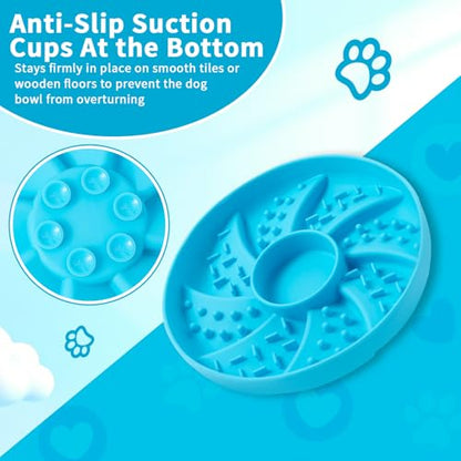 Dog Bowl Silicone Slow Feeder, Windspout Puzzle Shaped Anti-Choking Pet Food Bowls 2 Cups Capacity for Medium Breeds with Non-Slip Suction Cup Base Maze Dish for Fast Eater