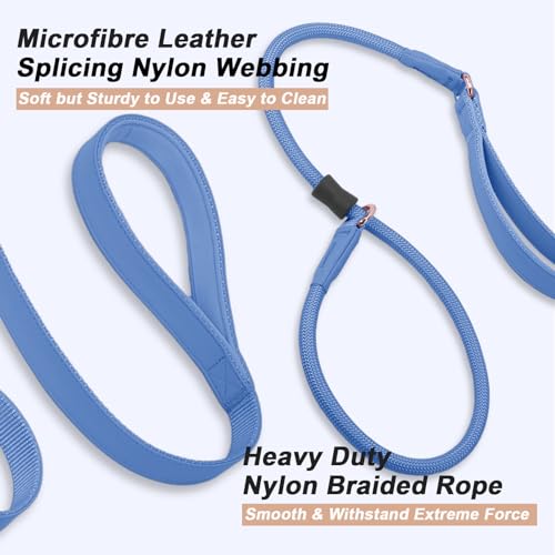 Slip Lead Dog Leash, Dog Training Leash with Double Handle, Soft Leather Slip Leash and Collar, Heavy Duty Nylon Dog Lead, No Pull Walking for Medium Large Small Dogs 5ft Blue Purple - color: Blue Purple, size: 5ft