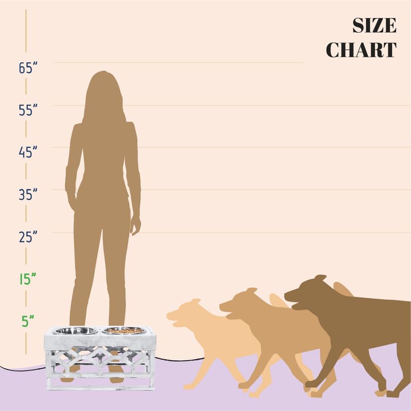 AVERYDAY Elevated Dog Bowls, 4 Height Adjustable Stand for Small and Medium Dogs, Raised Dog Feeder Holder with 2 Stainless Steel Food and Water Bowls, Anti-Slip Base Tall Feeding Station - color: Marble grey stand + 2 food bowls, size: Small