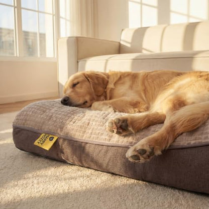 FUNNY FUZZY Orthopedic Dog Bed for Large Sized Dogs 47x37Inch, Memory Foam Dog Sofa Bed, Calming Washable Pet Couch, Joint Support Large Dog Bed Mat, Pet Bed with Non Skid Bottom(Brown, XXX-L) - size: XXX-Large