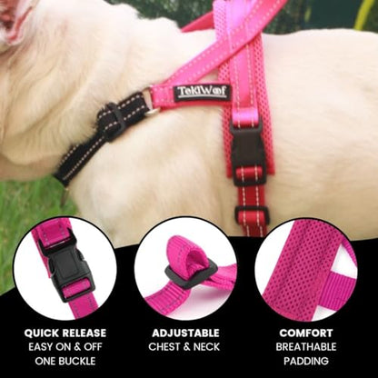 No Pull Dog Harness with Handle, Rear & Front Clip, Adjustable, Easy On/Off, Reflective, Lightweight & Mesh Padded, No Choke. Dog Harness Small Sized Dog (Pink-Black, Small) - color: Pink-Black, size: Small