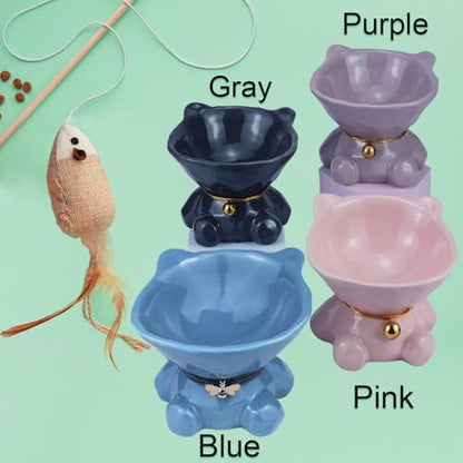 Ceramic Raised Cat Bowls for Indoor Cats Cute Elevated Cat Food Bowls 5.4 Inch Wide Whisker Friendly Blue Cat Water Bowl Dishwasher and Microwave Safe Puppy Feeding Set Supplies - color: Blue Ceramic Cat Food Bowl