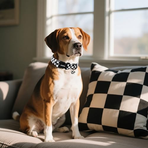 DOGWONG Checkered Dog Collar, Black Plaid Dog Collar Adjustable Soft Natural Fabric Pet Dog Collars Cute Puppy Necklace for Small Medium Large Dogs - color: B: Black Plaid, size: X-Small